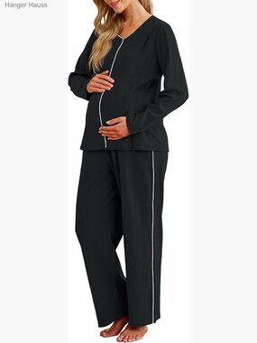 Women's Maternity Nursing Pajama Set Button Down Breastfeeding Loungewear with